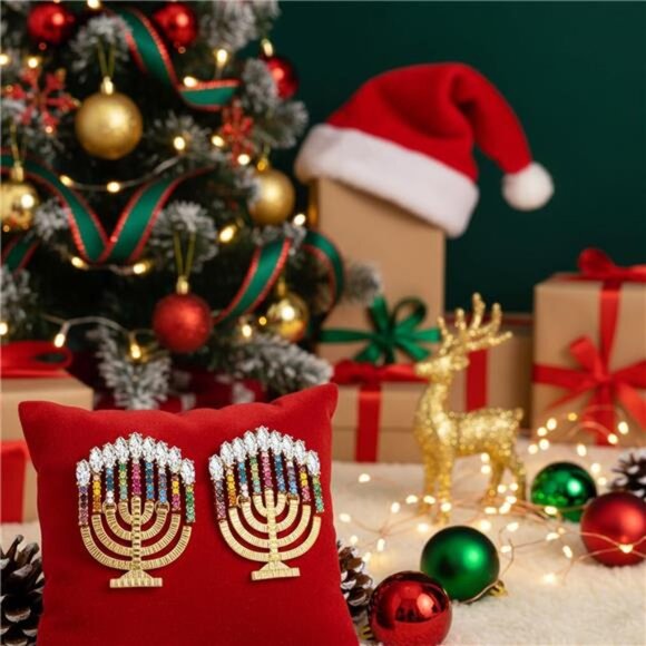 ✨ Festive Candle Christmas Earrings | Gold Crystal Dangle Jewelry - Picture 5 of 5